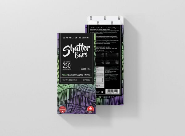 Euphoria Extractions – Shatter Bars – Vegan Dark Chocolate (Sugar Free) – Indica – 250mg THC | WhitePalm Canada