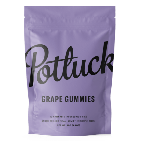 Potluck Extracts – Grape Gummies (1:1) – 100mg THC / 100mg CBD | WhitePalm Canada