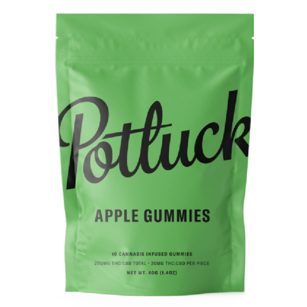 Potluck Extracts – Apple Gummies (1:1) – 100mg THC / 100mg CBD | WhitePalm Canada